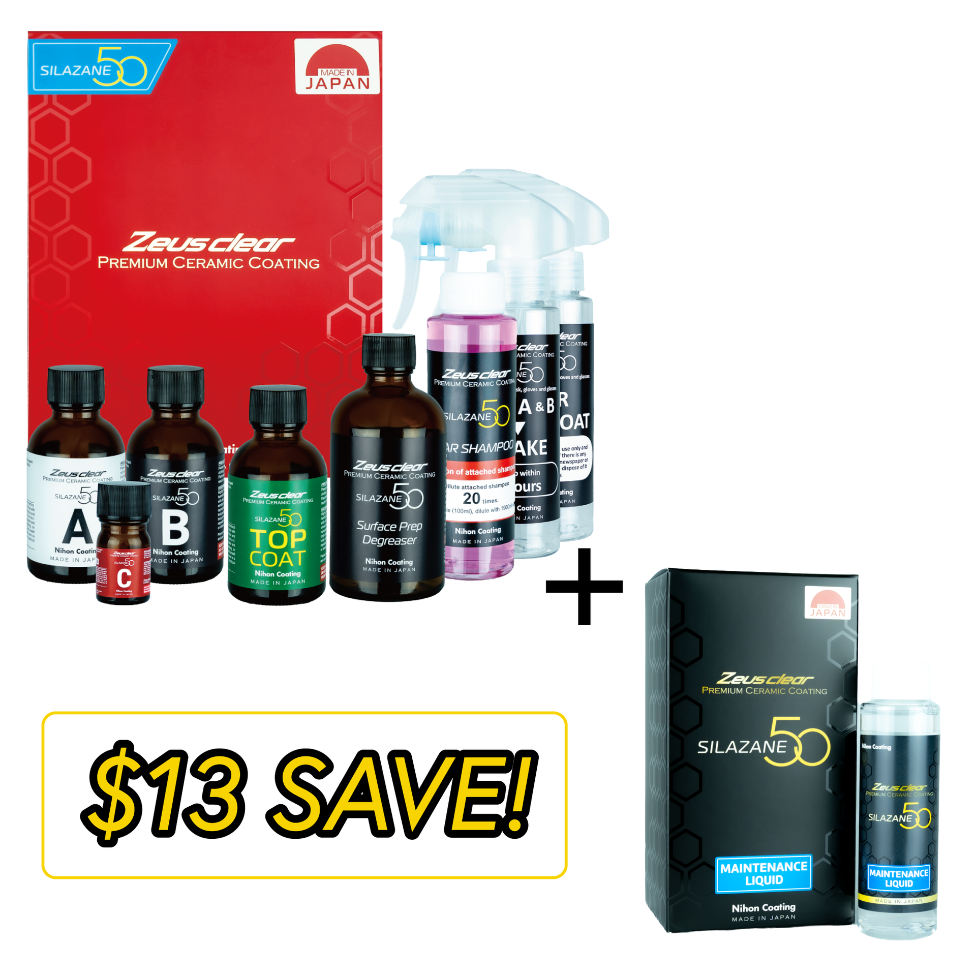 $13 SAVE! [Two-Coat | 5 Years | 9H] SILAZANE50 COMPLETE KIT + Maintenance Liquid Bundle